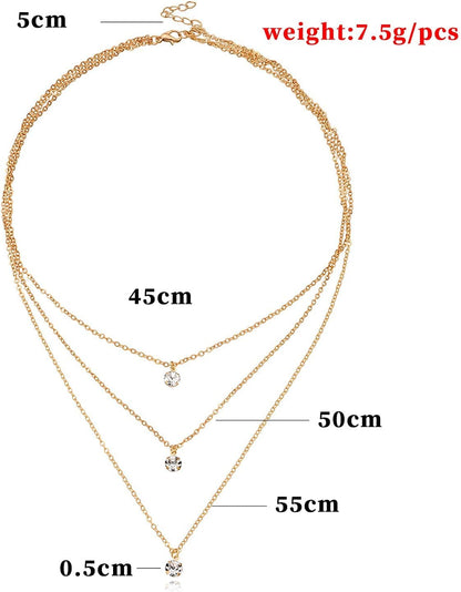 Boho Layered Crystal Necklace Gold Rhinestone Pendant Chain Necklace Vintage Multi Strand Necklace Chain Jewelry for Women
