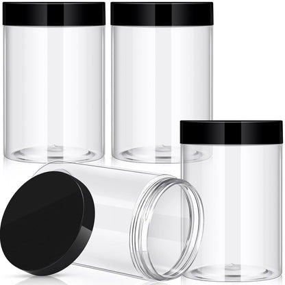 Patelai 4 Pieces Round Wide-mouth Leak Proof Plastic Container Jars with Lids for Travel Storage Makeup Beauty Products Face Creams Oils Salves Ointments DIY Making(27 Ounce,Black)