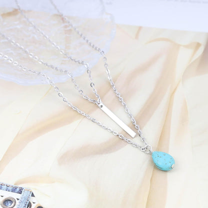 Boho Teardrop Turquoise Neckalce Layered Turquoise Pendant Neckalce Gold Bar Pendant Necklace Vintage Layering Turquoise Water drop Necklace Jewelry for Women and Girls