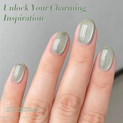 BORN PRETTY Cat Magnetic Eye Gel Nail Polish,Spring Green Jelly Glass Magnetic Gel Polish, Jade Breeze Glitter Soak Off Nail Art Salon Manicure Home Gift 15ml