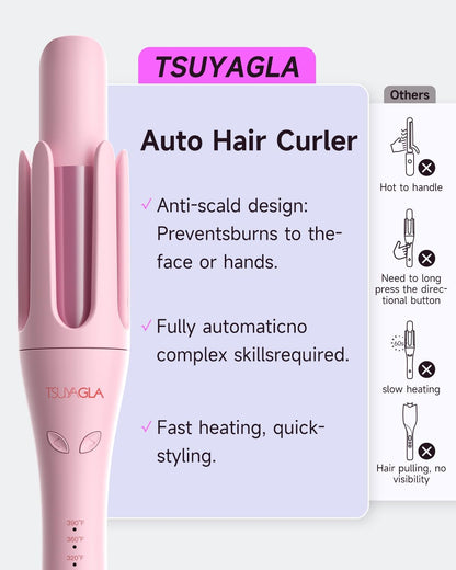 Automatic Curling Iron,1 1/4 Hair Curler with 3 Temperatures, 10S Fast Heating, 2-Way Rotation, 30 Min Auto Shut-Off, 500 Million Ionic, Anti-Scald-Tangle for Long Hair
