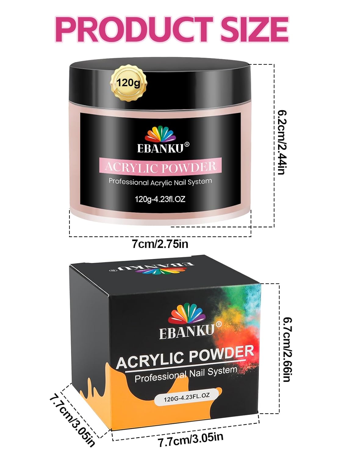 EBANKU Rosy Colors Acrylic Powder, 120g/4.23oz Acrylic Nail Powder Large Capacity Professional Nail Powder for Nail Acrylic Extension, Nail Carving, Long-Lasting, No Nail Lamp Needed