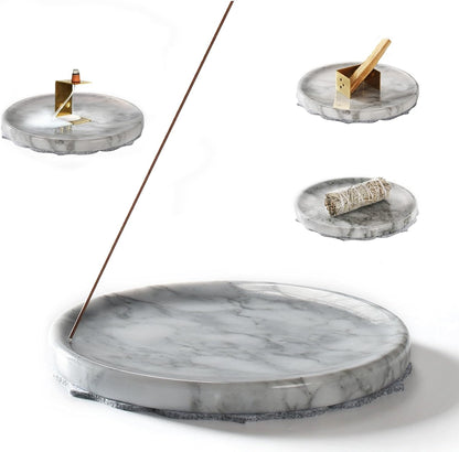 7.1-Inch Marble Incense Holder, Long Incense Holder for Sticks, Large Incense Sticks Holder for Meditation Yoga SPA, Incense Burne for Palo Santo/Sage/Cone/(Grey and White)