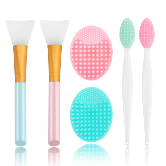 Silicone Face Scrubber, 2pcs Exfoliating Lip Brush, 2pcs Face Cleansing Brush & Silicone Facial Mask Brush Exfoliator Blackhead Skin Care Tool