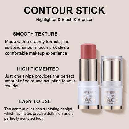 Contour Stick Makeup Kit,3Pcs Bronzer Blush Highlighter Stick Set for Create a Glowing Flawless Look,Non-Greasy Matte Finish Face Stick Trio,Longwear Formula, Include Brush - Medium (#02,05,08)