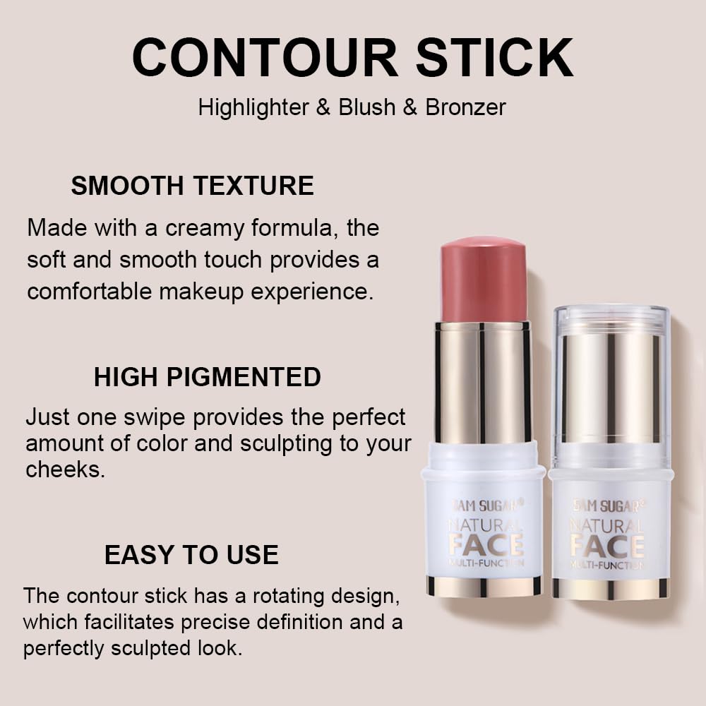 Contour Stick Makeup Kit,3Pcs Bronzer Blush Highlighter Stick Set for Create a Glowing Flawless Look,Non-Greasy Matte Finish Face Stick Trio,Longwear Formula, Include Brush - Fair (#01,04,07)