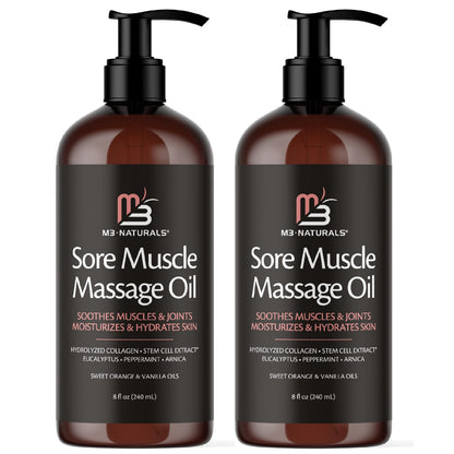 Arnica Sore Muscle Massage Oil for Massage Therapy - with Collagen Stem Cells Arnica and Menthol - Multipurpose Instant Absorption Full Body Massage Oil by M3 Naturals (Pack of 2)