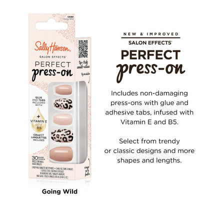 Sally Hansen Instant Cuticle Remover & Salon Effects Going Wild Press On Nails Kit - 15 Second Cuticle Gel with Aloe & 30 Nail Designs with Nail Glue