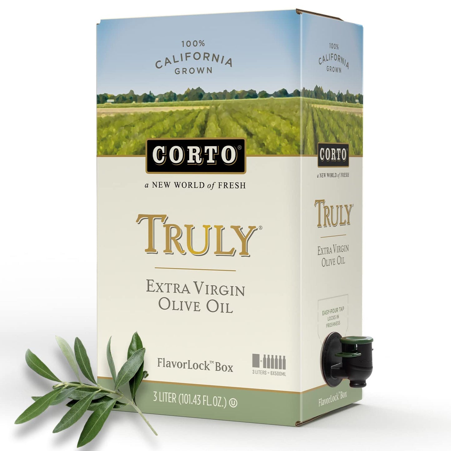 Corto TRULY® | 100% Extra Virgin Olive Oil | Floral Notes | Cold Extracted in State-of-the-Art Mill | Straight from Official Corto Olive Groves & Oil Producer | Oxygen-Free, Light Free FlavorLock Box