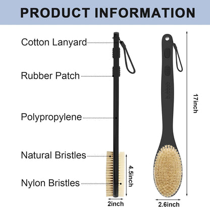 Back Scrubber, Back Scrubber for Shower, Bath Brush Long Handle for Shower with Double Sided Bristles for Wet or Dry Brushing (Black)