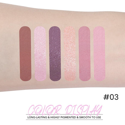 6-Color Pink Champange Purple Matte & Shimmer Eyeshadow Palette with Mirror – Highly Pigmented, Long-Lasting Eye Makeup for Artists & Creative Looks (03#)
