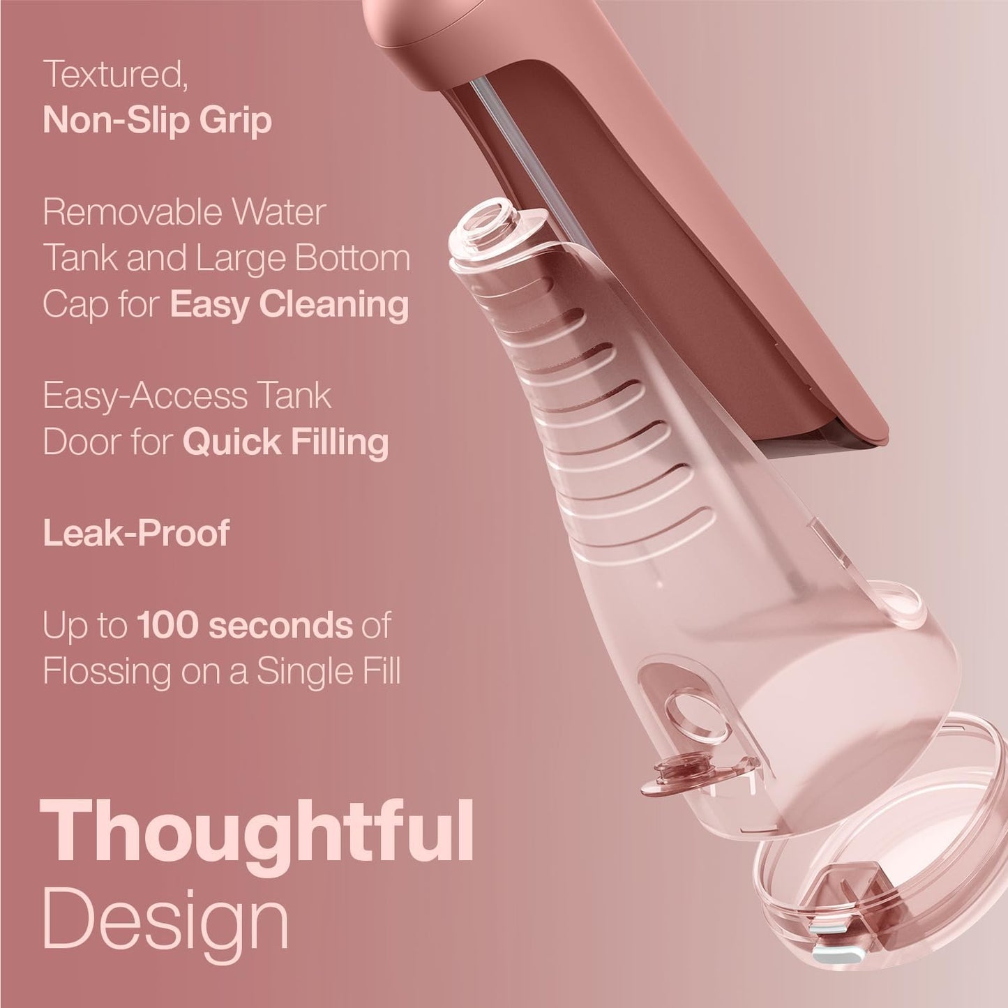 AquaSonic Aqua Flosser PRO - Rechargeable Cordless Water Flosser for Teeth, Gums & Tongue - Modern Design, 300ml Large Tank, 6 Jet Tips with Deluxe Tongue Nozzle, 3 Modes, Waterproof Rose Gold