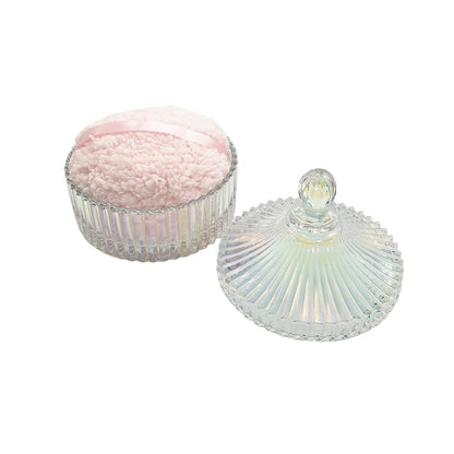 Extra Large Body Powder Puff and Container - Vintage Glass Dusting Powder Container with Soft Puff for Women & Girls (5.9x5.9x5.9 IN)-GRB010-Colorful-B