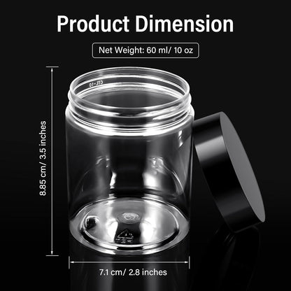 SATINIOR 100 Pcs Plastic Jars with Lids Small Containers Lids Wide Mouth Small Plastic Containers for Lotion Cream Rhinestones Body Butters Travel Storage(10 oz,Black)