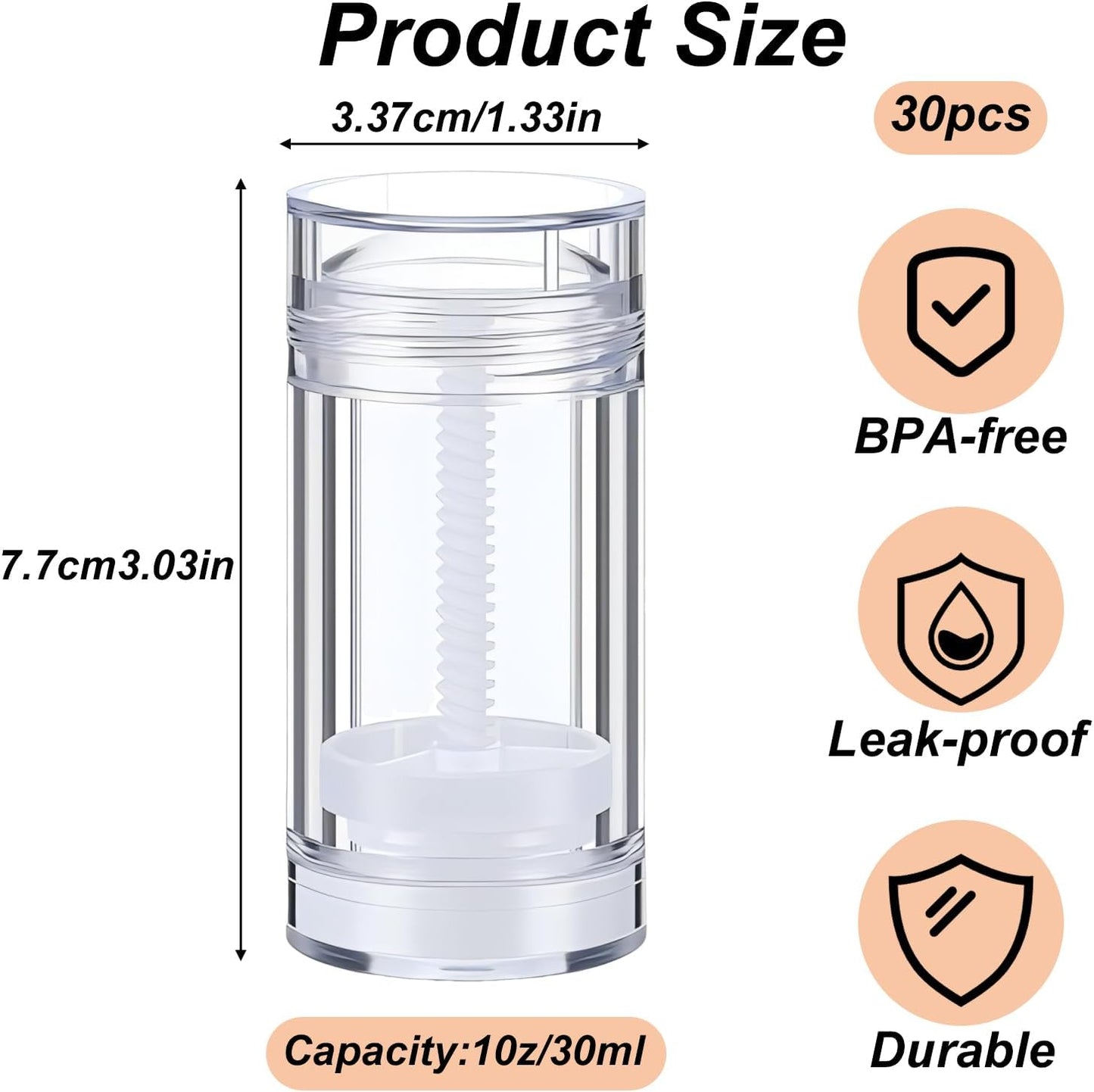 meleg otthon Empty Deodorant Containers , Twist Up Refillable Deodrant Containers Leak Proof Clear Deodorant Bottles Round Lip Balm Tubes for DIY Lipstick Crayon (Clear 30Pcs, 30ML)