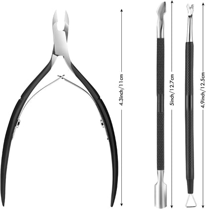 Cuticle Trimmer Cuticle Remover with Cuticle Pusher, XUNXMAS Professional Stainless Steel Durable Pedicure Manicure Tools Cutter Nipper Scissor Clipper for Fingernails and Toenails Dead Skin Black