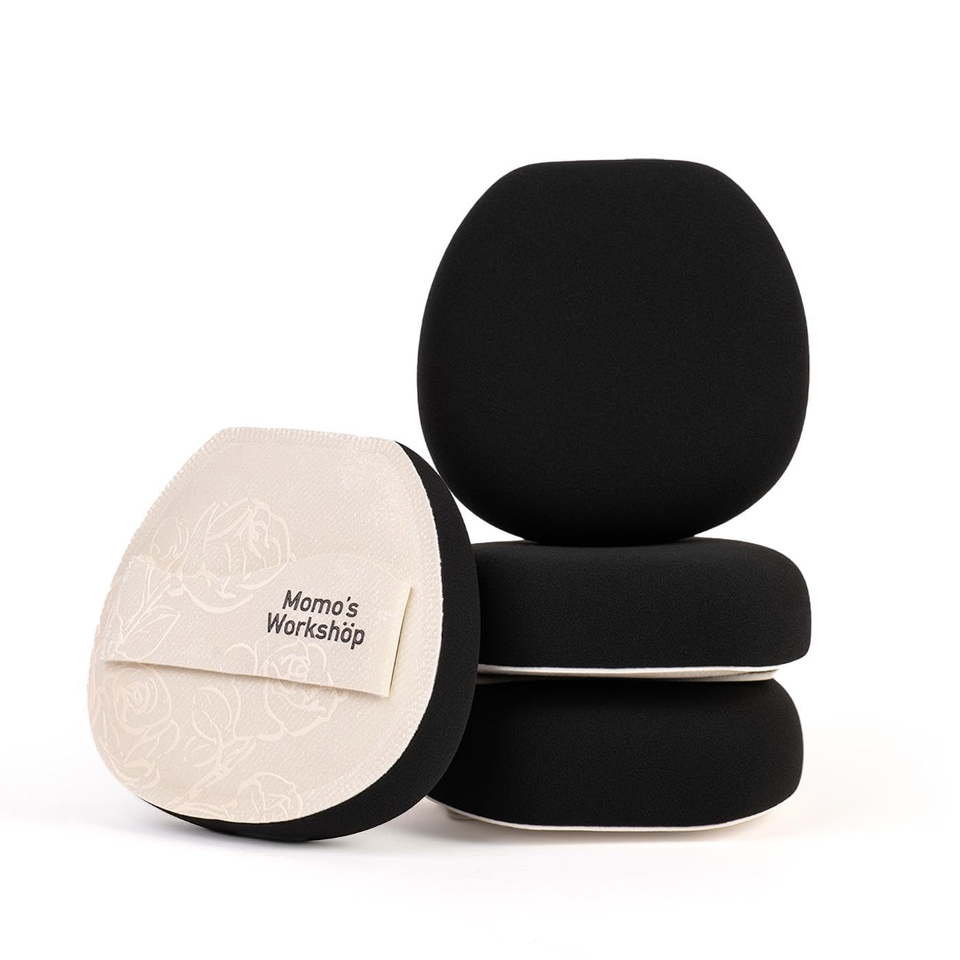 Satin White Flat-cut Shape Makeup Sponge,Firm Bounce Rubycell,Cushion Sponge with Wide PU Leather for Quick-Dry/Full Coverage Foundations, Cosmetic Puff,2pcs Beauty Puffs &Storage Case