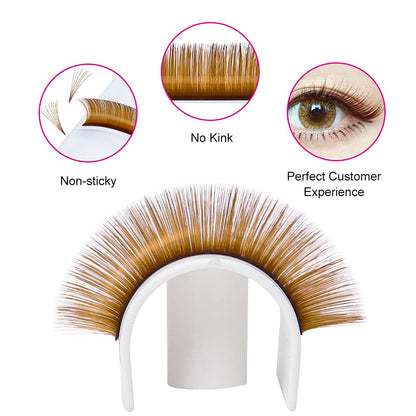 Volume Lash Extensions 0.07 D Curl Easy Fan Volume Lashes Mixed Tray 15-20mm Easy Fanning Lashes Brown Colored Lash Extension Supplies (Blond 0.07-D, 15-20mm)
