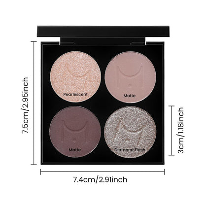 4 Colors Matte & Metallic Shimmer Eyeshadow, Velvety Creamy Formula Eye Makeup, Highly Pigmented, Blendable Nude Champagne Gold,Light&Dark Brown Eyeshadows for Women A Built-In Mirror 02#