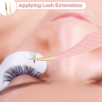 Ms.Queen Dolphin Tweezers for Eyelash Extensions,Professional Fiber Tip Curved Isolation Lash Tweezers with Diamond Grip