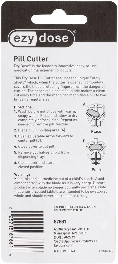 EZY DOSE Pill Cutter with Safety Shield, Precise Tablet Splitter for Cutting Pills, Vitamins, or Medication, Easy-to-Use Compact Design, Durable and Portable Pill Slicer Tool, Purple