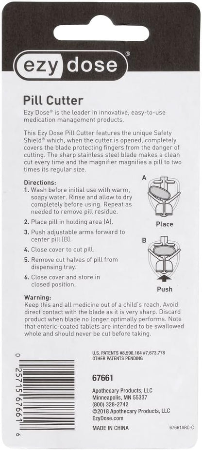 EZY DOSE Pill Cutter with Safety Shield, Precise Tablet Splitter for Cutting Pills, Vitamins, or Medication, Easy-to-Use Compact Design, Durable and Portable Pill Slicer Tool, Purple