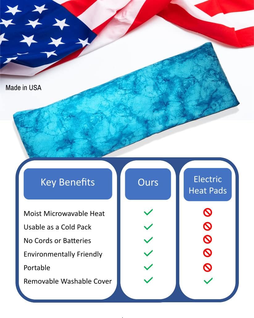 Microwavable Corn Filled Heating Pad and Cold Pack/Washable 100% Cotton Cover (Watermark - Aqua, 5.25in W x 17.25in L)