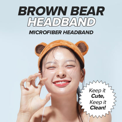 I DEW CARE Face Wash Headband - Brown Bear | Animal Head band for Face Washing & Skincare, Spa Day, Soft & Fuzzy, Cute for Makeup, Shower, Teen Girls Stuff, Teddy Bear Ears, (1 Count)