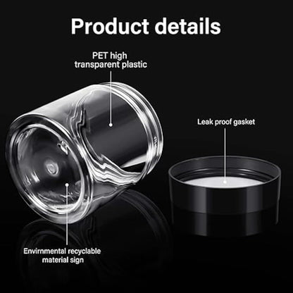SATINIOR 36 Pieces 8 oz Plastic Jars with Lids Wide Mouth Airtight Reusable Container Acrylic Cosmetic Small Jars for Lotions Ointments Travel Toiletries Creams Make up Storage(Black)