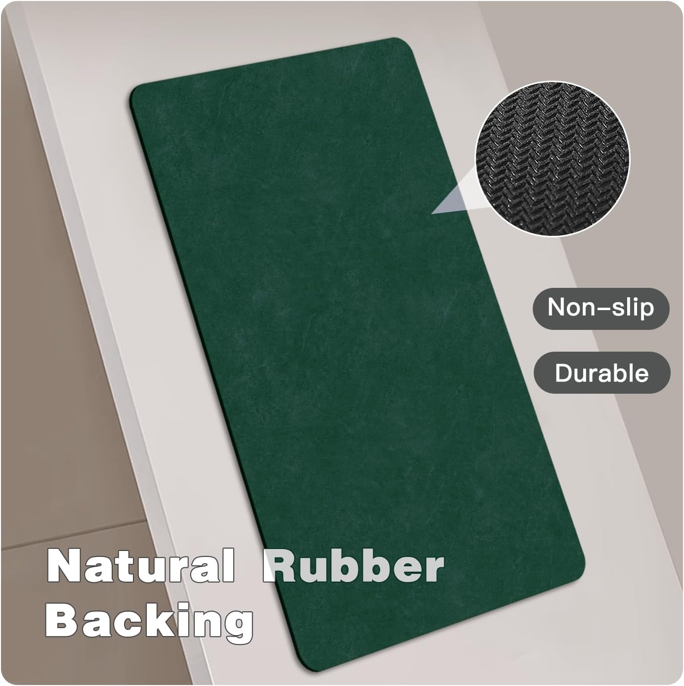 Bathroom Mat Quick Dry, Bathroom Rugs Non Slip Washable Thin Absorbent Bath Mat Fits Under Door Bathroom Floor Mat Perfect for Bath, Shower, or Sink 20"x30" Dark Green