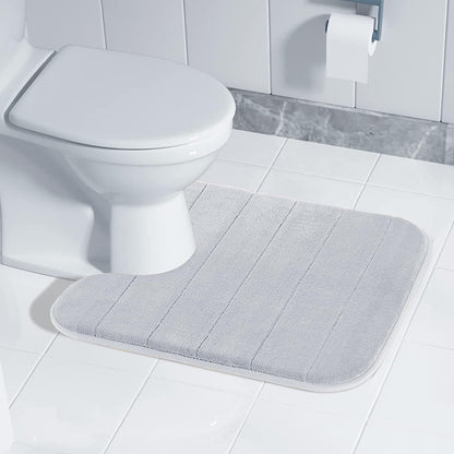 Yimobra Memory Foam Toilet Bath Mat U-Shaped, Commode Contour Rug, Soft and Comfortable, Super Water Absorbent, Non-Slip, Thick, Machine Wash Bathroom Commode Contour Rug, 24 X 20 Inches, Silver
