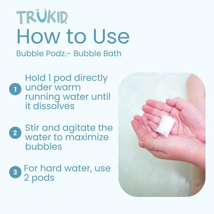 TruKid Bubble Podz Bubble Bath for Kids, Toddlers, & Babies, Tear Free Gentle & Refreshing Bath Bomb for Sensitive Skin with Natural Moisturizers, Non-Toxic, pH Balanced, Cherry Scent (60 Podz)