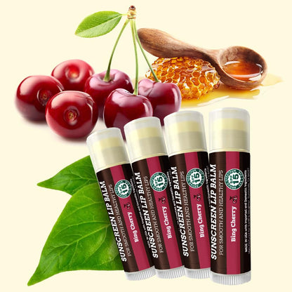 Earth's Daughter SPF Lip Balm Cherry Flavor 4-Pack - Lip Sunscreen, SPF 15, Organic Ingredients, Beeswax, Coconut Oil, Vitamin E - Hypoallergenic, Paraben Free, Gluten Free