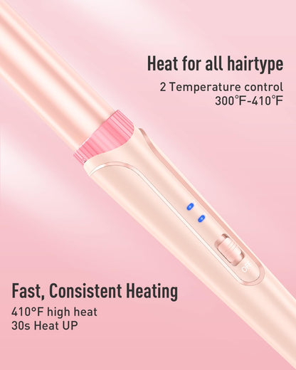 Waver Curling Iron Wand - BESTOPE PRO 5 in 1 Curling Wand Set with 3 Barrel Hair Crimper for Women, Fast Heating Crimper Wand Curler in All Hair Type, Women Gifts - Leather Pink