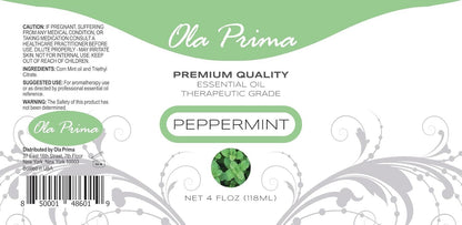 Ola Prima Peppermint Essential Oil for Hair, Skin, Diffuser – 4oz (118ml) Glass Bottle with Dropper