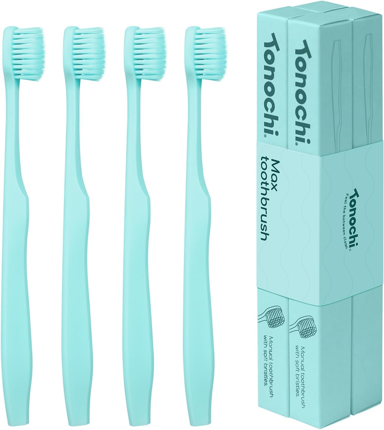 Max Extra-Soft Toothbrush for Adults Sensitive Gums – Gentle Bristles, Wide Angled Head for Back Teeth, Ergonomic Non-Slip Grip, BPA-Free Handle, Individually Wrapped, 4-Pack(Green)