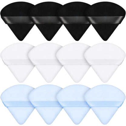 Maitys 12 Pieces Powder Puff Triangle Face Makeup Cosmetic for Loose Powder Soft Body Washable Reusable Foundation Sponge Mineral Wet Dry Makeup Tool for Women(Small,Black, White, Blue)