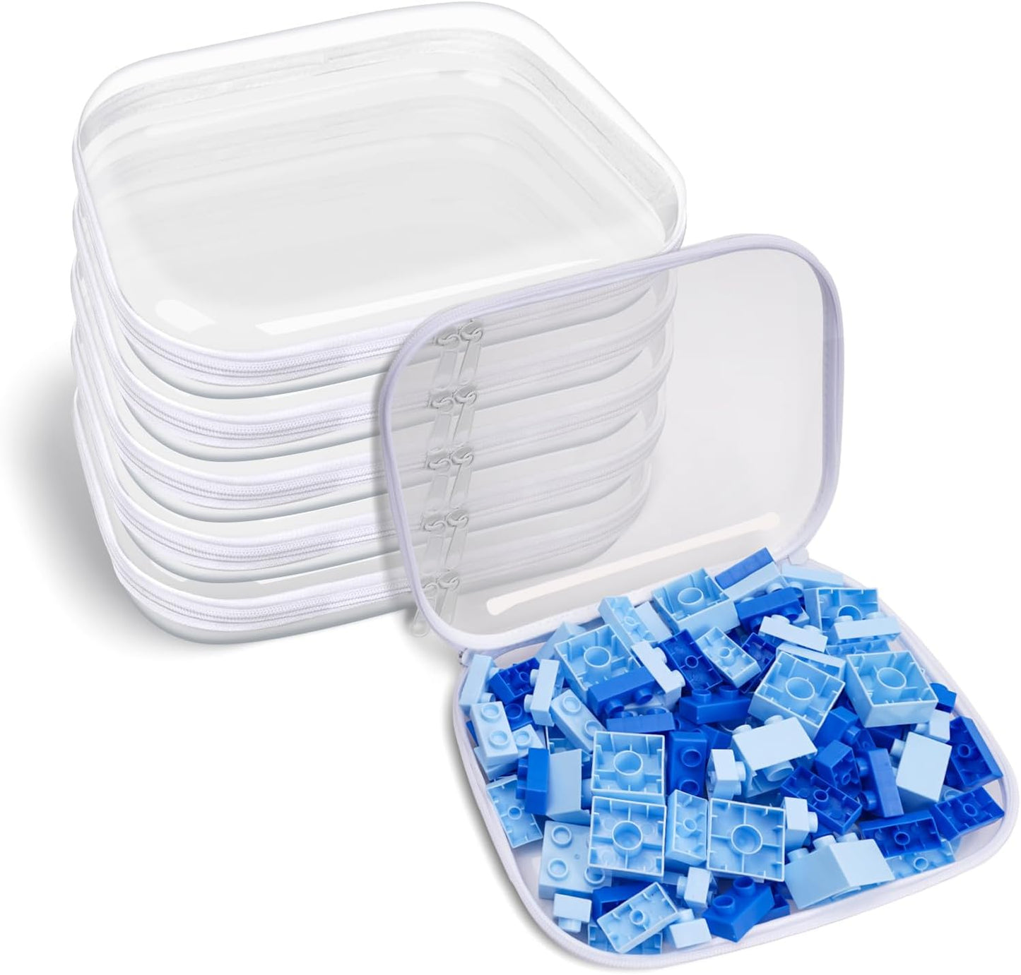 Clear Hard Plastic Zipper Case,Transparent Double Zippers Hard Pouch with 6pcs,Portable Travel Organizer Bin for Toy Storage