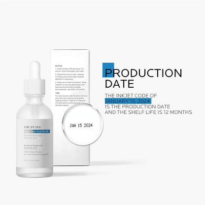 Hyaluronic Acid 2% B5 Serum: Dr. Pure Hydrating Moisture Repair Skin - Fine Lines Tightening Smoother Texture Night Serum 2 Fl Oz