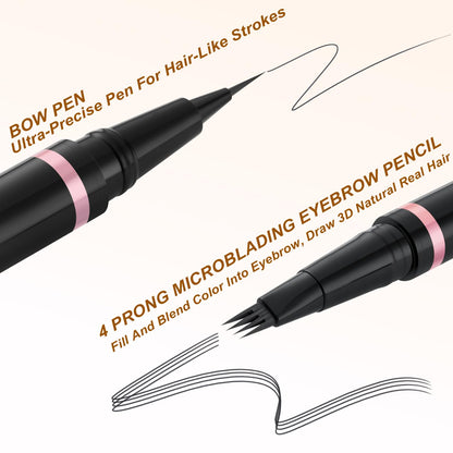 LAVONE Eyebrow Pencil Makeup Kit, with Waterproof 2-IN-1 Microblading Eyebrow Pen, Eyebrow Pomade, Eyeliner and Dual-ended Eyebrow Brush, Brow Pencil Kit for Natural Eyebrows - Black