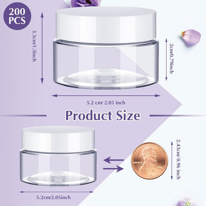 200 Pcs 1 oz Empty Bulk Plastic Container Jars with Lid Leak Proof Round Plastic Jars Small Cosmetic Travel Containers for Storage Makeup Creams Lotion Ointments, White