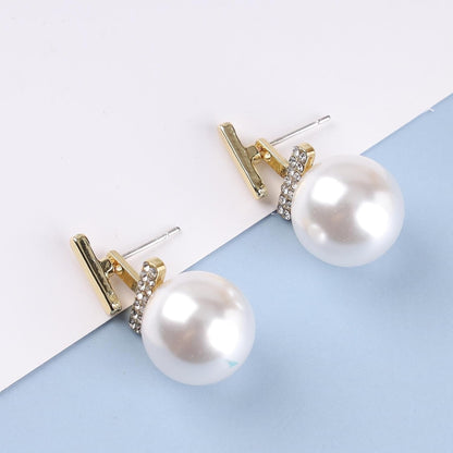 Vintage Crystal Pearl Drop Earrings Pearl Bar Stud Earrings Gold Rhinestone Bar Earrings Cz Bridal Pearl Earrings Jewelry for Women