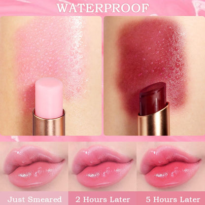 evpct 2Pcs Peach Red Cherry Magic Mood Color Changing Lipstick Long Lasting 24 Hours Original for Women, PH Color Change Changing Jelly Lipstick Tinted Lip Balm Gloss Stain Makeup Set labiales magicos