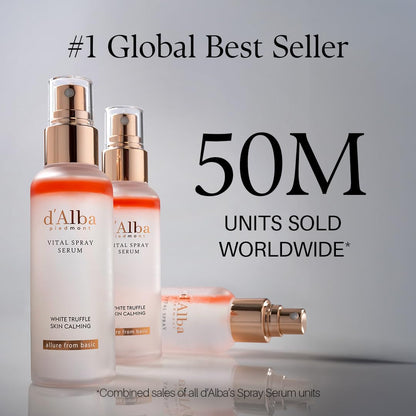 d'alba Piedmont Italian White Truffle Vital Spray Serum, Vegan Skin Care, Calming and Hydrating Facial Mist for Red and Sensitive Skin, Glow Serum, Surfactant Free, All in One, Korean Skin Care