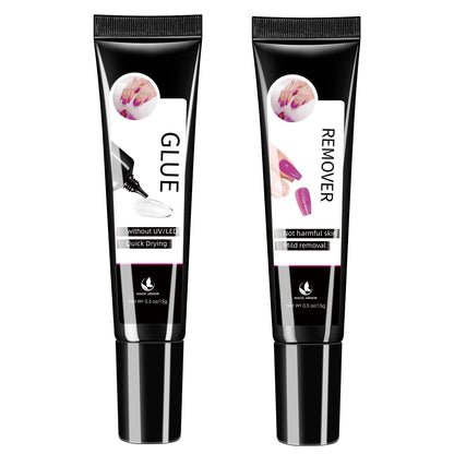15g Semi Solid Nail Glue with 15g Remover for Press On Nails Tips Gel Nail Glue No Need for UV Lamp Quick Drying a Long Lasting Fake Acrylic Nail