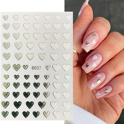 8 Sheets Heart Nail Art Stickers 3D Self-Adhesive Heart Nail Decals Cute Valentines Day Nail Art Decoration for Women Girls