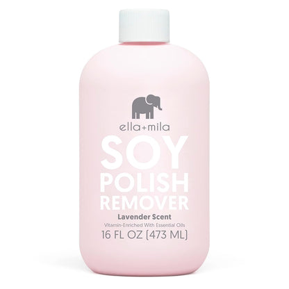 ella+mila Soy Nail Polish Remover Non-Acetone Nail Polish Remover - Non-Toxic Fingernail Polish Remover - For Natural Nail Polishes - Enriched with Lavender Essential Oil & Vitamins A,C & E (16 fl oz)