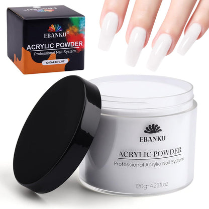 EBANKU White Acrylic Powder, 120g/4.23oz Acrylic Powder Large Capacity Professional Acrylic Nail Powder for Nail Acrylic Extension, Nail Carving, Long-Lasting, No Nail Lamp Needed