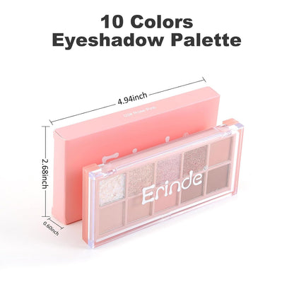 Erinde 10 Colors Eyeshadow Palette Makeup - Matte Shimmer Glitter Eye Shadow, Natural-Looking Korean Eye Makeup, Ultra-Blendable, High Pigmented, Pink Christmas Eyeshadow Palette with Brush, Rose Pink