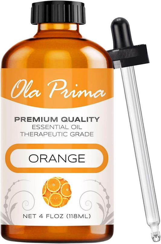 Ola Prima Oils 4oz - Orange Essential Oil, Premium Orange Oil with Dropper for Skin Diffuser - 4 Fluid Ounces